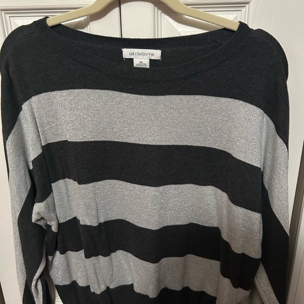Liz Claiborne Black and Silver Striped Sweater